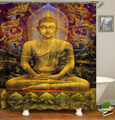 Buddha Zen Stone Lotus Pejzažna zavjesa za tuširanje 3D Print Garden Decor Screen Screen Vodootporna poliesterska tkanina Komplet kupaonskog pribora