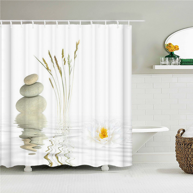 Buddha Zen Stone Lotus Pejzažna zavjesa za tuširanje 3D Print Garden Decor Screen Screen Vodootporna poliesterska tkanina Komplet kupaonskog pribora