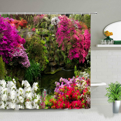 Svježi cvijet Zavjesa za tuš Ljeto Prirodni krajolik Pozadina Zidni dekor Vodootporna tkanina Kupaonska kada Zaslon Cortina Baño