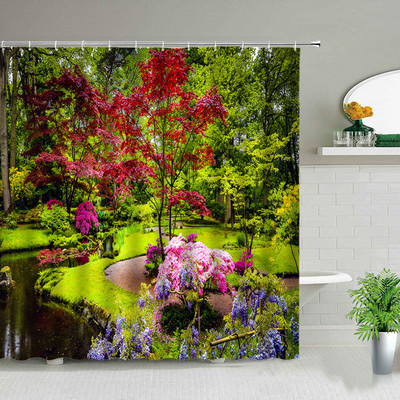 Svježi cvijet Zavjesa za tuš Ljeto Prirodni krajolik Pozadina Zidni dekor Vodootporna tkanina Kupaonska kada Zaslon Cortina Baño