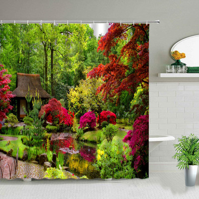 Svježi cvijet Zavjesa za tuš Ljeto Prirodni krajolik Pozadina Zidni dekor Vodootporna tkanina Kupaonska kada Zaslon Cortina Baño
