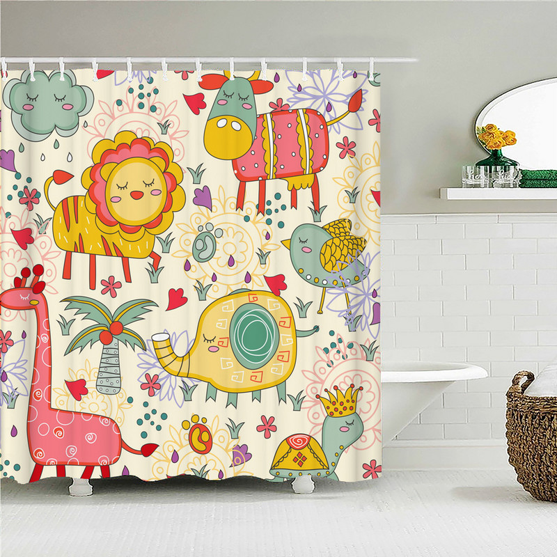 Crtani alpaka mačka slon zavjese za tuširanje za djecu Vodootporna poliesterska tkanina Kompleti kupaonskih dodataka Dekoracija paravana za kadu