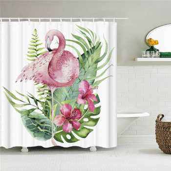 Водоустойчив плат Завеси за баня Фламинго Птици Растение Завеса за душ 3D печат Декор с куки Параван за баня Cortina Ducha