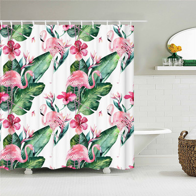Vodootporne tkanine Kupaonske zavjese Flamingo ptice Biljne zavjese za tuširanje 3D ispis Dekor s kukama Zaslon za kadu Cortina Ducha