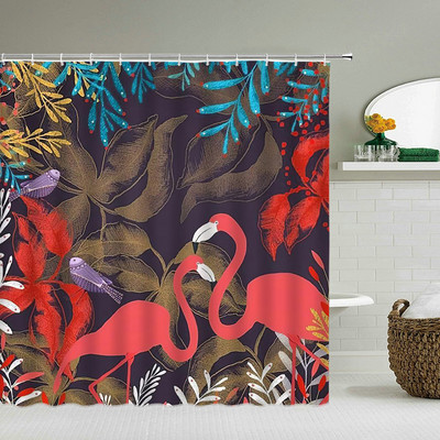 Vodootporne tkanine Kupaonske zavjese Flamingo ptice Biljne zavjese za tuširanje 3D ispis Dekor s kukama Zaslon za kadu Cortina Ducha