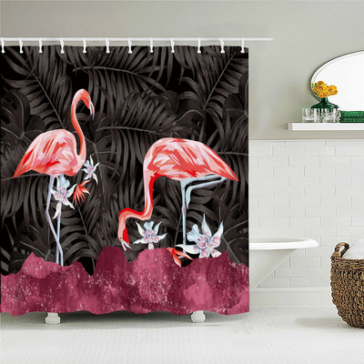 Vodootporne tkanine Kupaonske zavjese Flamingo ptice Biljne zavjese za tuširanje 3D ispis Dekor s kukama Zaslon za kadu Cortina Ducha