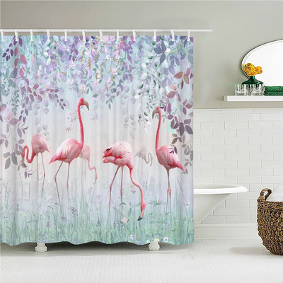 Vodootporne tkanine Kupaonske zavjese Flamingo ptice Biljne zavjese za tuširanje 3D ispis Dekor s kukama Zaslon za kadu Cortina Ducha