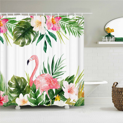 Vodootporne tkanine Kupaonske zavjese Flamingo ptice Biljne zavjese za tuširanje 3D ispis Dekor s kukama Zaslon za kadu Cortina Ducha