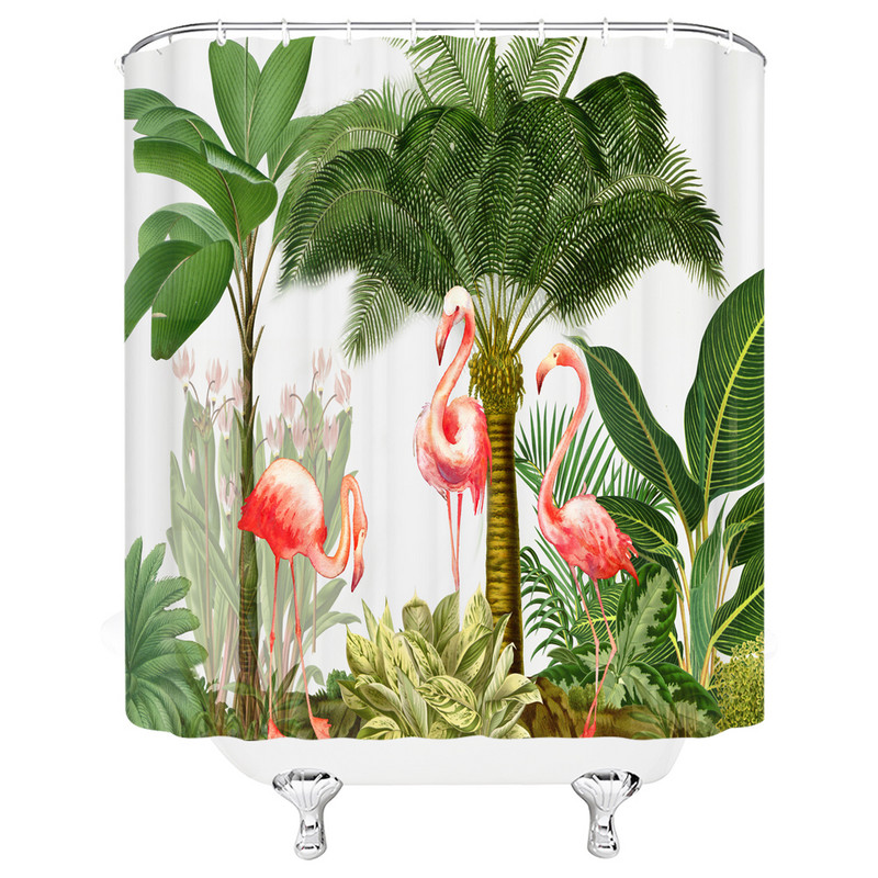 Vodootporne tkanine Kupaonske zavjese Flamingo ptice Biljne zavjese za tuširanje 3D ispis Dekor s kukama Zaslon za kadu Cortina Ducha