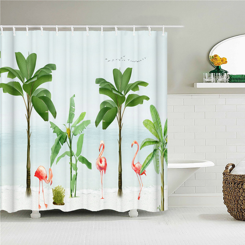 Vodootporne tkanine Kupaonske zavjese Flamingo ptice Biljne zavjese za tuširanje 3D ispis Dekor s kukama Zaslon za kadu Cortina Ducha