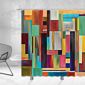 Abstrakčios daugiaspalvės dušo užuolaidos Geltona Žalia Mėlyna Oranžinė Spalvinga Geometrinė Spalva Blokų Menas Dryžuotas poliesterio vonios kambario dekoras