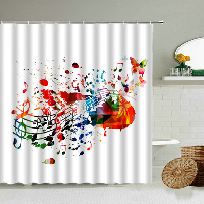 Glazbena zavjesa za tuš u boji Glazbeni instrumenti Note Ritam Pjesma Vodootporne kupaonske viseće pregradne platnene zavjese s kukom