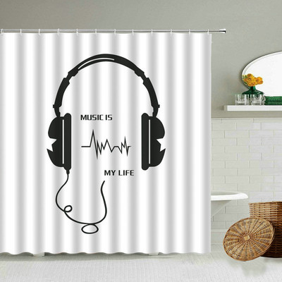 Glazbena zavjesa za tuš u boji Glazbeni instrumenti Note Ritam Pjesma Vodootporne kupaonske viseće pregradne platnene zavjese s kukom