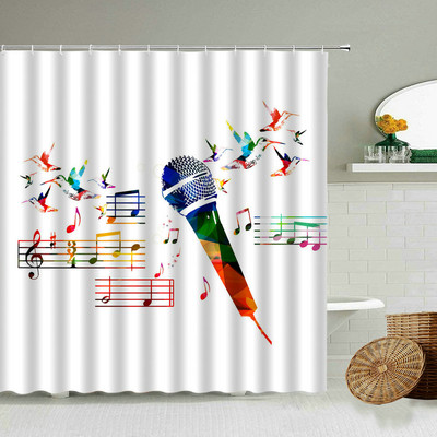 Glazbena zavjesa za tuš u boji Glazbeni instrumenti Note Ritam Pjesma Vodootporne kupaonske viseće pregradne platnene zavjese s kukom