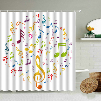 Glazbena zavjesa za tuš u boji Glazbeni instrumenti Note Ritam Pjesma Vodootporne kupaonske viseće pregradne platnene zavjese s kukom