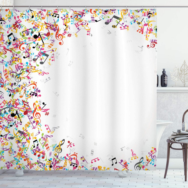 Glazbena zavjesa za tuš u boji Glazbeni instrumenti Note Ritam Pjesma Vodootporne kupaonske viseće pregradne platnene zavjese s kukom
