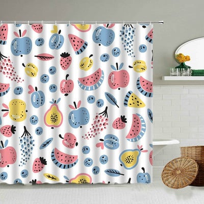 Zavjesa za tuširanje, biljka tropskog voća, crtani film, lubenica, jagoda, ananas, boja trešnje, kreativni vodootporni zaslon za kupaonicu