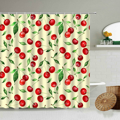 Zavjesa za tuširanje, biljka tropskog voća, crtani film, lubenica, jagoda, ananas, boja trešnje, kreativni vodootporni zaslon za kupaonicu