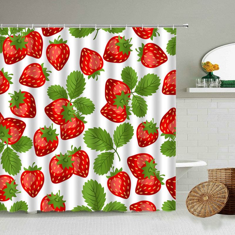 Zavjesa za tuširanje, biljka tropskog voća, crtani film, lubenica, jagoda, ananas, boja trešnje, kreativni vodootporni zaslon za kupaonicu