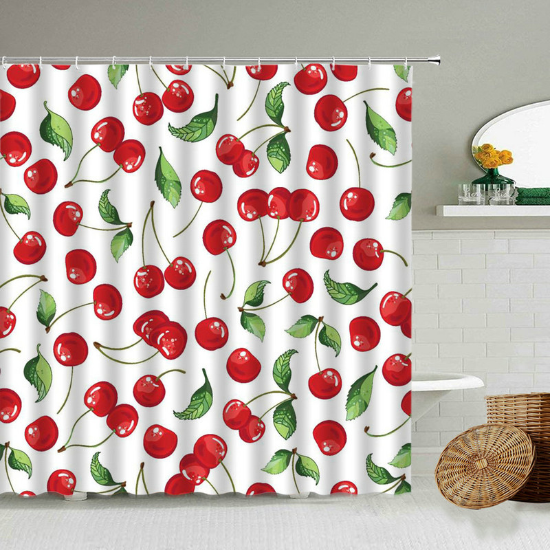 Zavjesa za tuširanje, biljka tropskog voća, crtani film, lubenica, jagoda, ananas, boja trešnje, kreativni vodootporni zaslon za kupaonicu