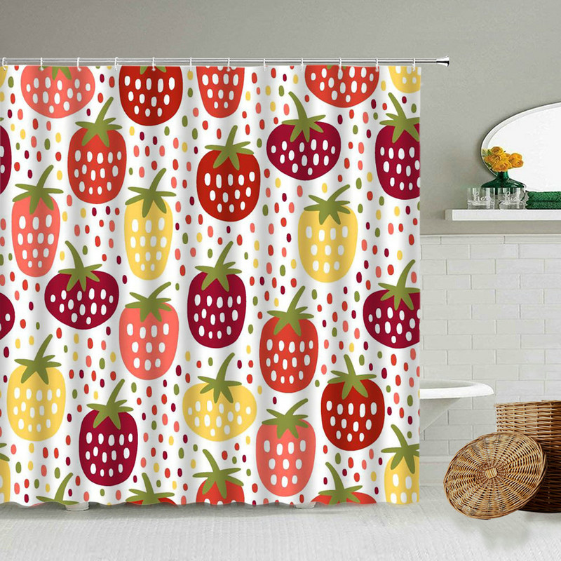 Zavjesa za tuširanje, biljka tropskog voća, crtani film, lubenica, jagoda, ananas, boja trešnje, kreativni vodootporni zaslon za kupaonicu