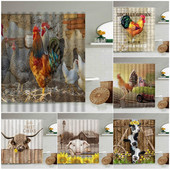 Piletina Kokoš Zavjesa za tuširanje Perad Perad Životinje Retro zid od cigle Seoska seoska kuća Dekoracija kupaonice Vodootporni paravan s kukama