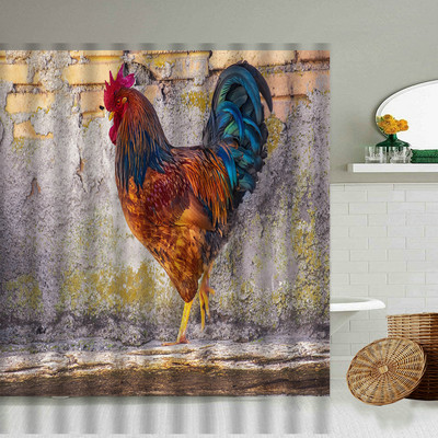 Piletina Kokoš Zavjesa za tuširanje Perad Perad Životinje Retro zid od cigle Seoska seoska kuća Dekoracija kupaonice Vodootporni paravan s kukama