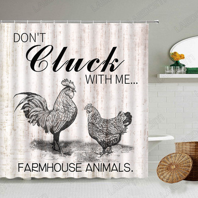 Piletina Kokoš Zavjesa za tuširanje Perad Perad Životinje Retro zid od cigle Seoska seoska kuća Dekoracija kupaonice Vodootporni paravan s kukama