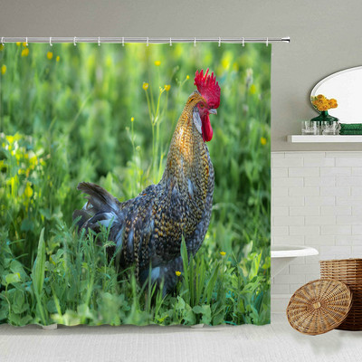 Piletina Kokoš Zavjesa za tuširanje Perad Perad Životinje Retro zid od cigle Seoska seoska kuća Dekoracija kupaonice Vodootporni paravan s kukama
