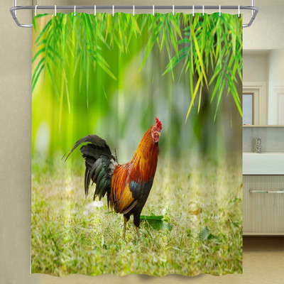 Piletina Kokoš Zavjesa za tuširanje Perad Perad Životinje Retro zid od cigle Seoska seoska kuća Dekoracija kupaonice Vodootporni paravan s kukama