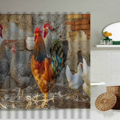 Piletina Kokoš Zavjesa za tuširanje Perad Perad Životinje Retro zid od cigle Seoska seoska kuća Dekoracija kupaonice Vodootporni paravan s kukama
