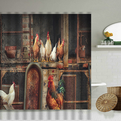 Piletina Kokoš Zavjesa za tuširanje Perad Perad Životinje Retro zid od cigle Seoska seoska kuća Dekoracija kupaonice Vodootporni paravan s kukama