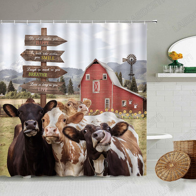 Piletina Kokoš Zavjesa za tuširanje Perad Perad Životinje Retro zid od cigle Seoska seoska kuća Dekoracija kupaonice Vodootporni paravan s kukama