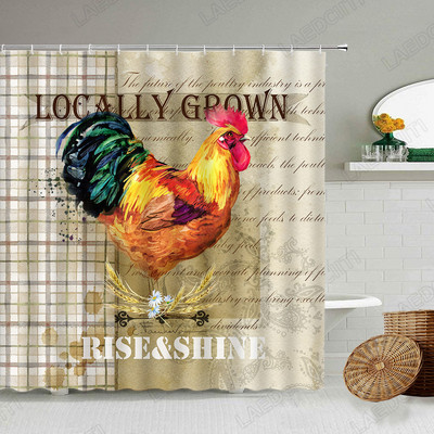 Piletina Kokoš Zavjesa za tuširanje Perad Perad Životinje Retro zid od cigle Seoska seoska kuća Dekoracija kupaonice Vodootporni paravan s kukama