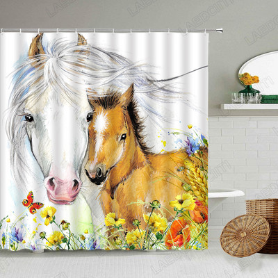 Piletina Kokoš Zavjesa za tuširanje Perad Perad Životinje Retro zid od cigle Seoska seoska kuća Dekoracija kupaonice Vodootporni paravan s kukama