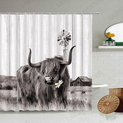 Piletina Kokoš Zavjesa za tuširanje Perad Perad Životinje Retro zid od cigle Seoska seoska kuća Dekoracija kupaonice Vodootporni paravan s kukama