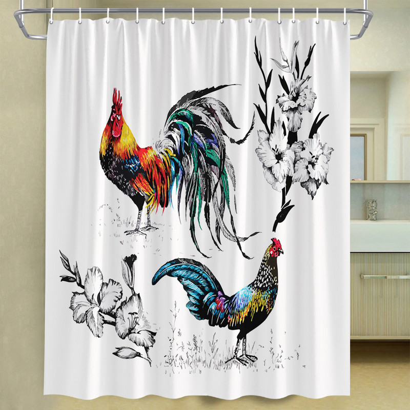Piletina Kokoš Zavjesa za tuširanje Perad Perad Životinje Retro zid od cigle Seoska seoska kuća Dekoracija kupaonice Vodootporni paravan s kukama