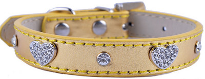 Radītas suņu kaklasiksnas Rhinestones suņu aksesuāri PU ādas kaklasiksnas maziem suņiem Čivavas kucēnu mājdzīvnieku piederumi Sarkanā zelta krāsās
