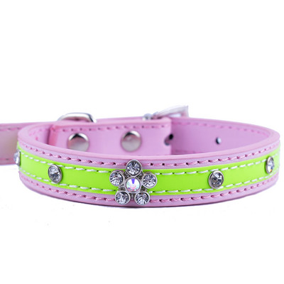 Radītas suņu kaklasiksnas Rhinestones suņu aksesuāri PU ādas kaklasiksnas maziem suņiem Čivavas kucēnu mājdzīvnieku piederumi Sarkanā zelta krāsās