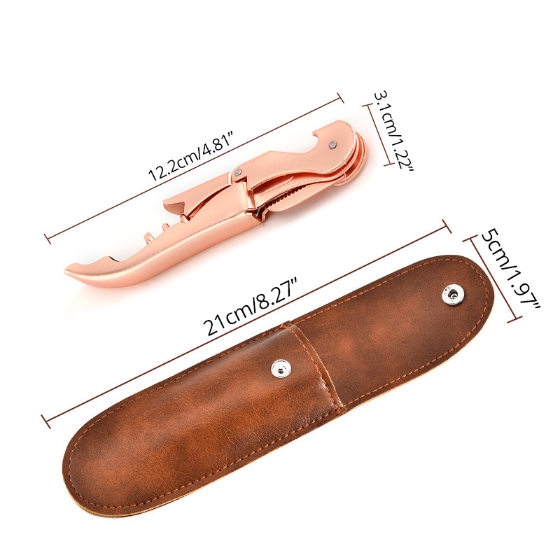 Тирбушон с двойна панта, подобрена тежкотоварна отварачка за вино с нож за фолио и отварачка за бутилки Rose Gold