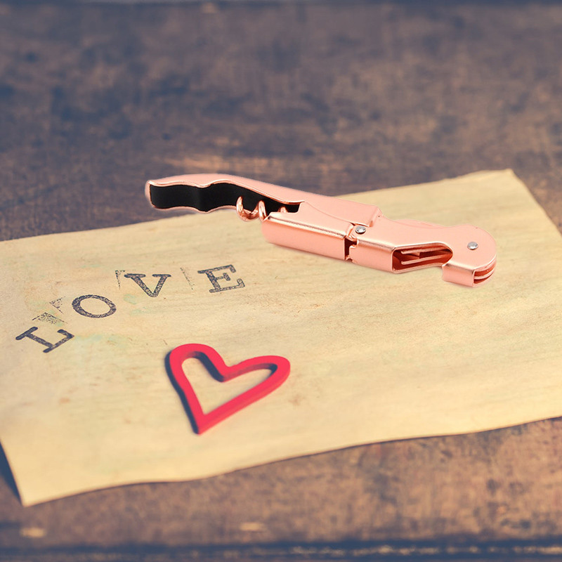 Тирбушон с двойна панта, подобрена тежкотоварна отварачка за вино с нож за фолио и отварачка за бутилки Rose Gold