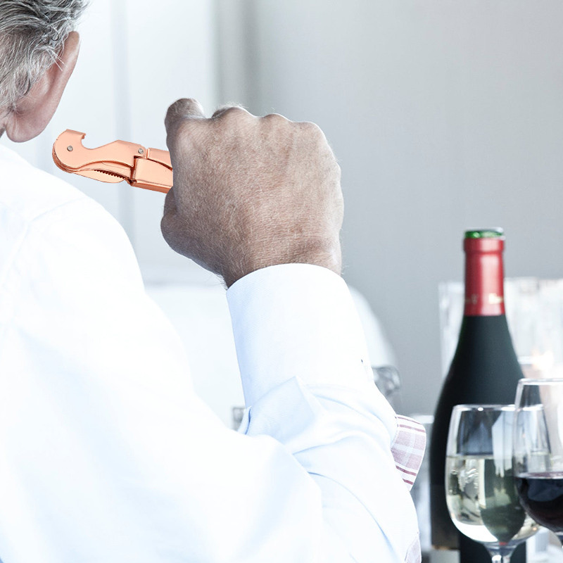 Тирбушон с двойна панта, подобрена тежкотоварна отварачка за вино с нож за фолио и отварачка за бутилки Rose Gold