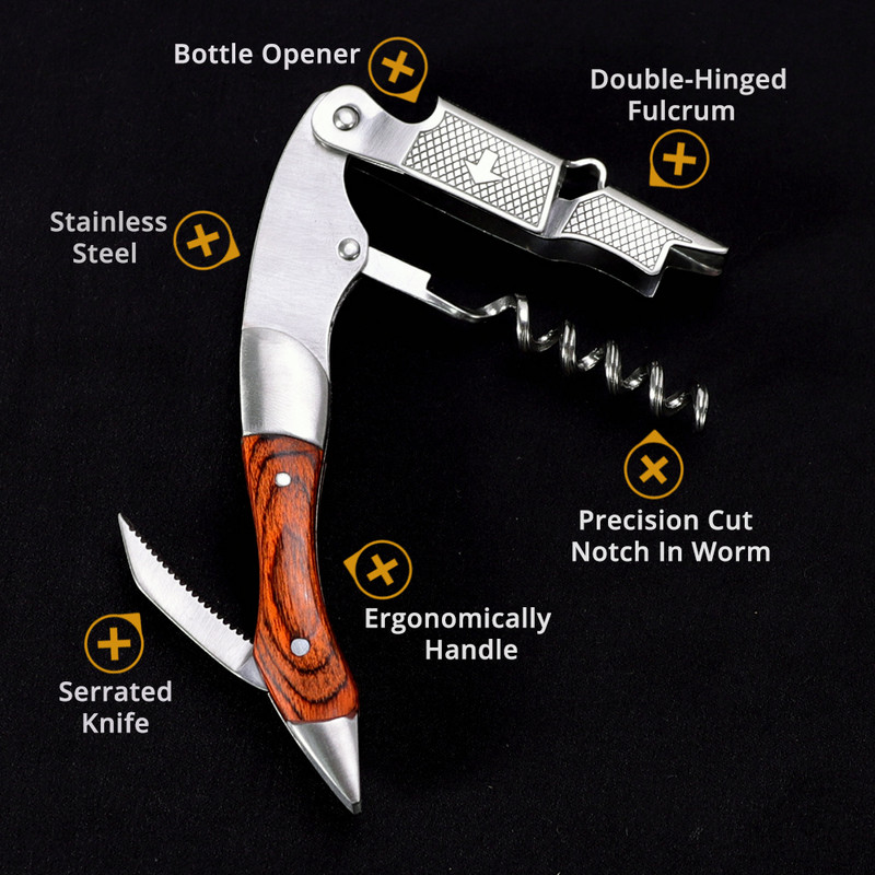 Padavėjai kamščiatraukis, profesionalus „viskas viename“ vyno atidarytuvas, butelių alaus kamštelių atidarytuvas su folijos pjaustytuvu. Mėgstamas someljė pasirinkimas