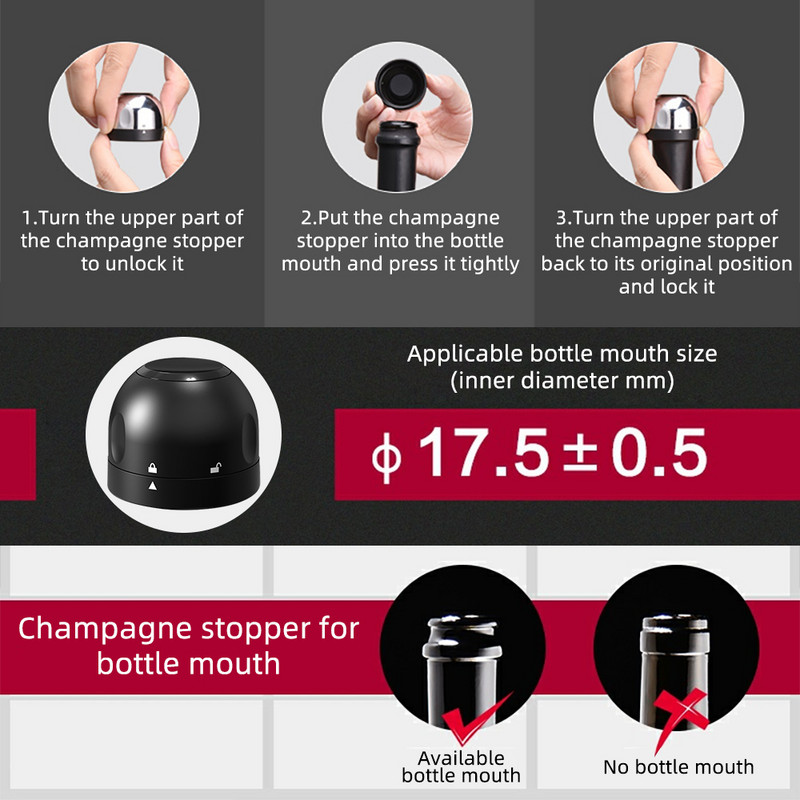 1/2/3 vnt. Vakuuminis raudonojo vyno butelio kamščio kamštis, silikoninis sandarus šampano butelio kamštis, nepralaidus nuotėkiui išsaugoti šviežio vyno kamščio juostos įrankį