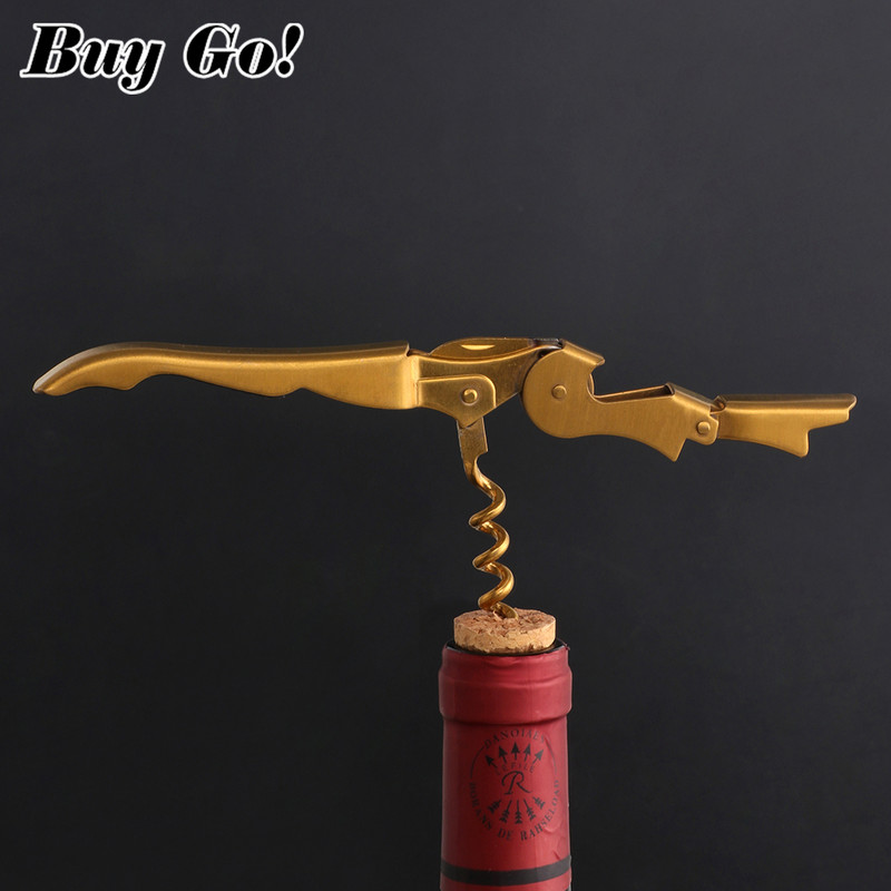 Отварачка за бутилки за многократна употреба Позлатен тирбушон Сервитьори с двойни панти Отварачка за бутилки за вино Ключ за домашен офис Кухненски консумативи