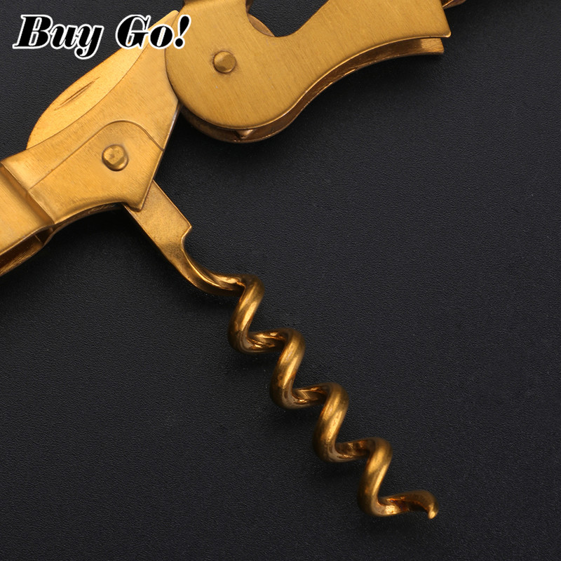 Отварачка за бутилки за многократна употреба Позлатен тирбушон Сервитьори с двойни панти Отварачка за бутилки за вино Ключ за домашен офис Кухненски консумативи