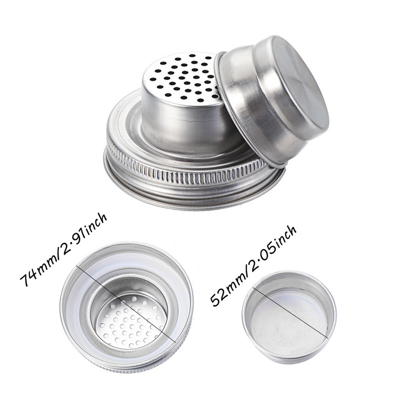 1 pakuotės nerūdijančio plieno konservų dangteliai Įprasti Mason stiklainių plaktuvų dangteliai Pipirų kokteilių plaktuvai Viršutinis miltų sietelis Virtuvės namų aksesuaras