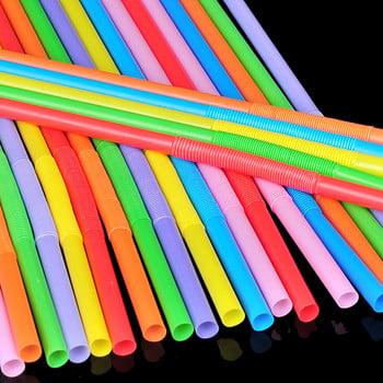 100Pcs Drinking Plastic Straws Colorful Art Long Flexible Wedding Party Supplies Πλαστικά καλαμάκια πόσιμου Αξεσουάρ κουζίνας