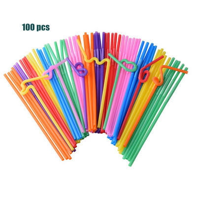 100Pcs Drinking Plastic Straws Colorful Art Long Flexible Wedding Party Supplies Πλαστικά καλαμάκια πόσιμου Αξεσουάρ κουζίνας