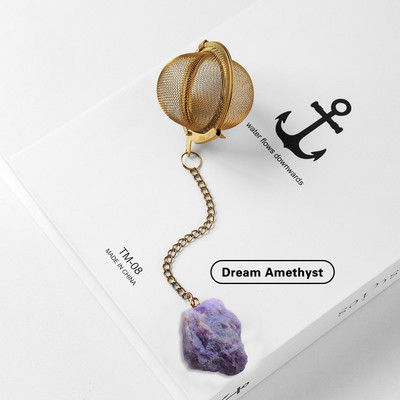 1PC Естествен кристал, необработен камък 304 злато от неръждаема стомана, филтър за чай, розов кварц, декорация, занаяти, лечебни рейки, подаръци, занаяти